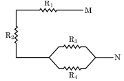 For the combination of resistors shown in the following figure